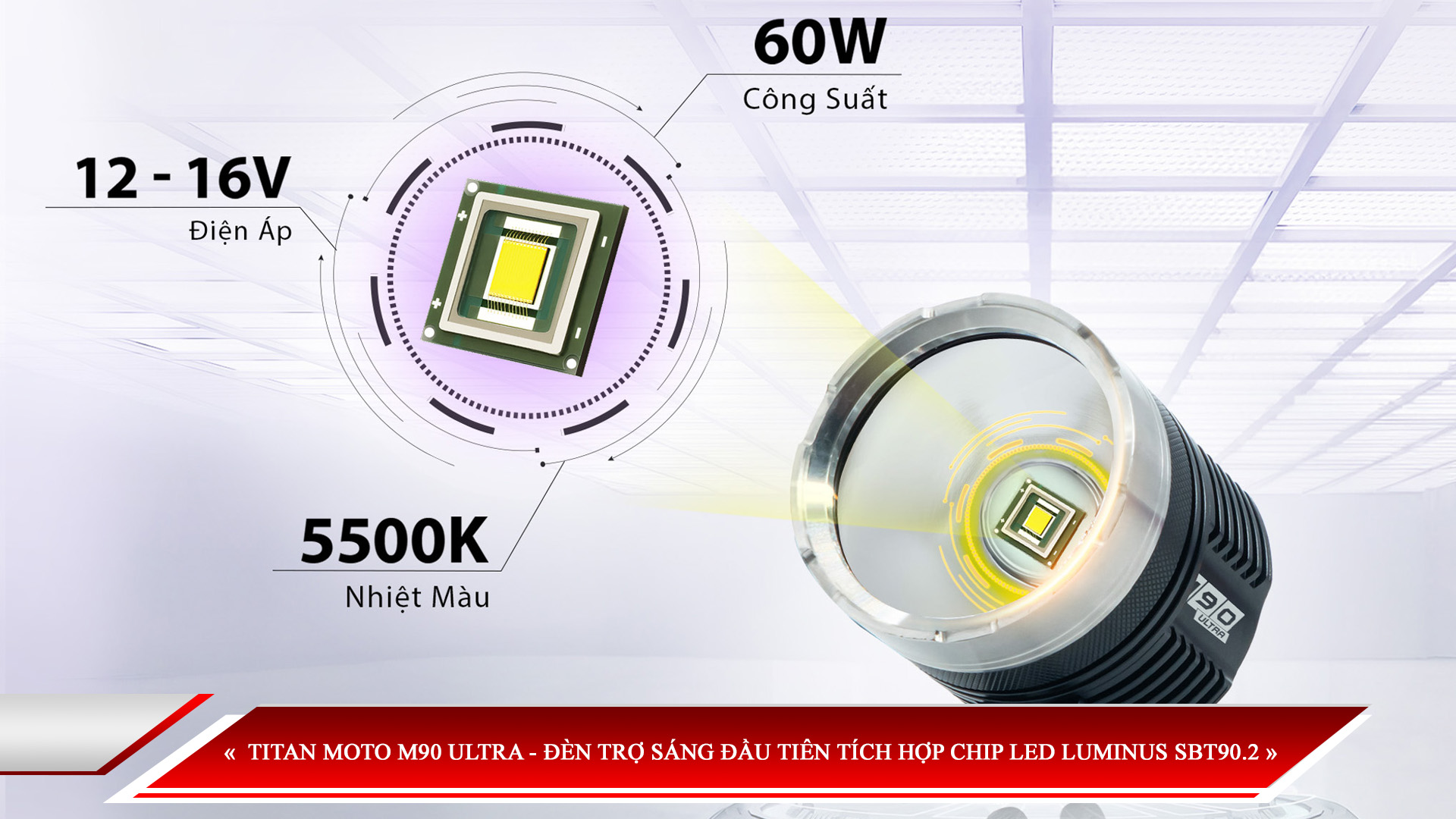 TITAN MOTO M90 ULTRA - ĐÈN TRỢ SÁNG ĐẦU TIÊN TÍCH HỢP CHIP LED LUMINUS SBT90.2